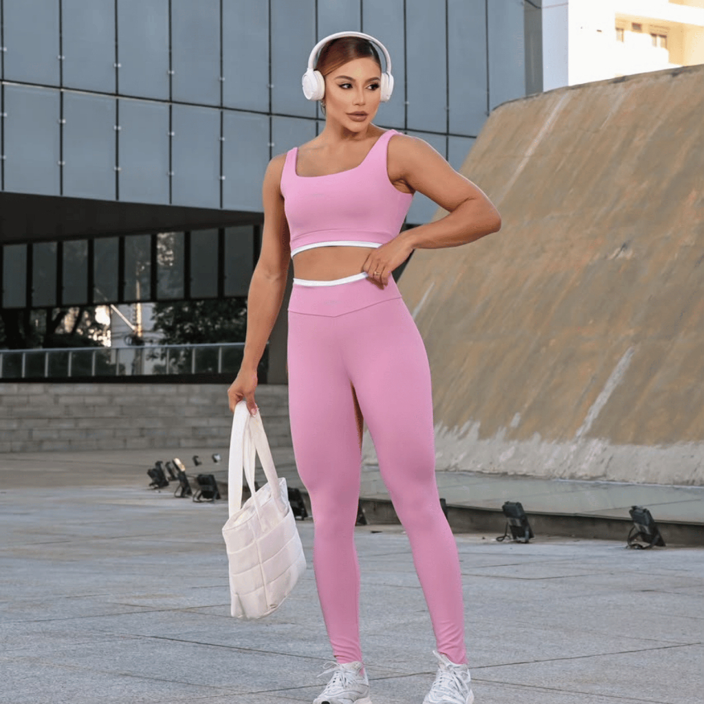 Conjunto Fitness Feminino de  Academia  Top e Legging Cintura Alta Suplex Soft em Poliamida Premium Zero Transparência