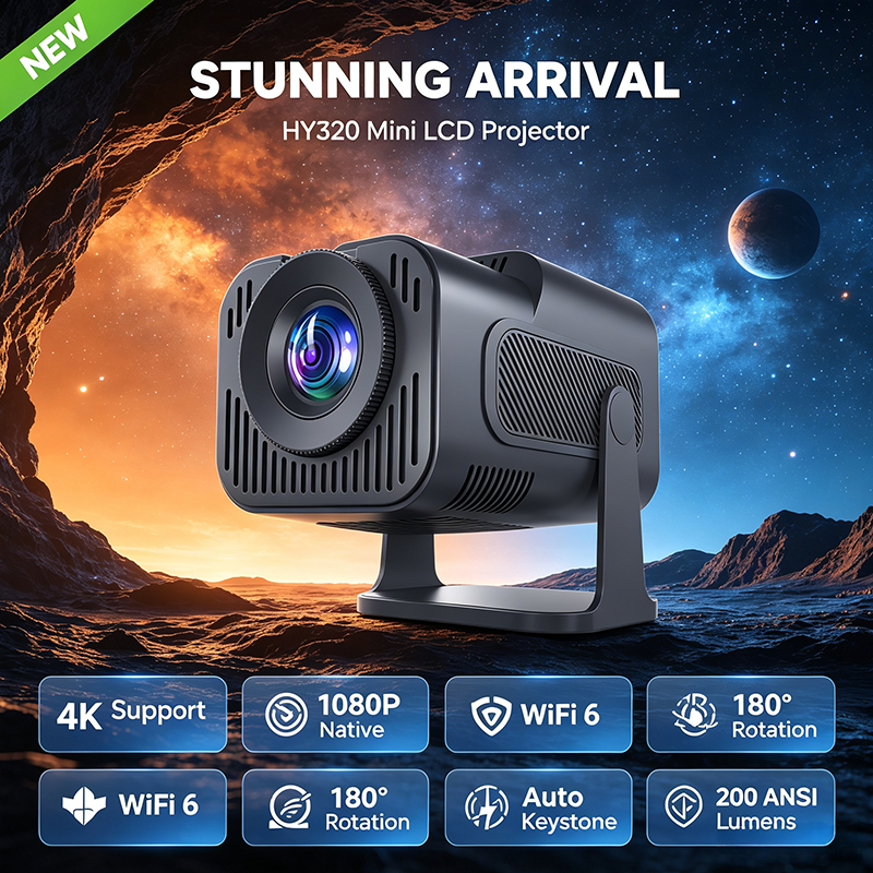 Mini Projetor Smart HY320 Android 1080p Compatível 4K | Portátil Wi-Fi Bluetooth | Cinema em Casa