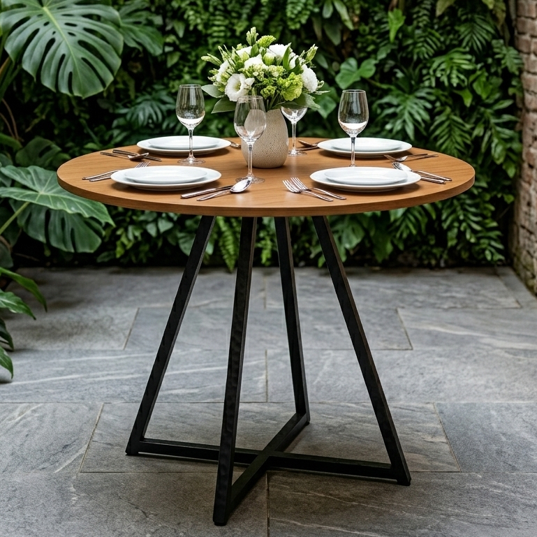 Mesa de Jantar Requinte 90cm Redonda Tampo MDF Estilo Industrial Pés Aço - Design Moderno Resistente