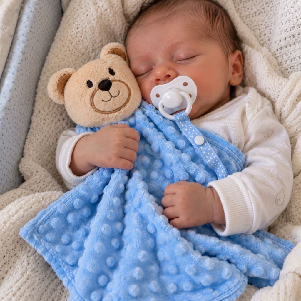 Naninha Bebê Ursinho Pipoquinha com Prendedor de Chupeta Pelúcia Macia Paninho Enxoval Bebede Dormir