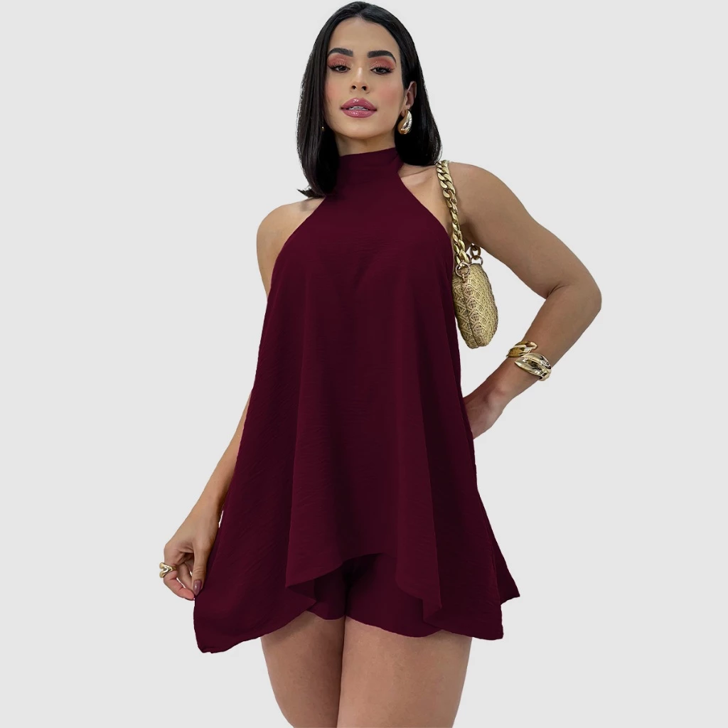 Conjunto Feminino Vestido Soltinho Frente Unica Short Verão