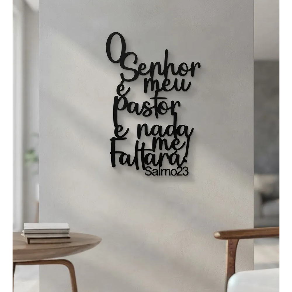 Quadro Decorativo Salmo 23 O Senhor É Meu Pastor MDF com Fitas Dupla Face Apliques Quarto Sala Frase