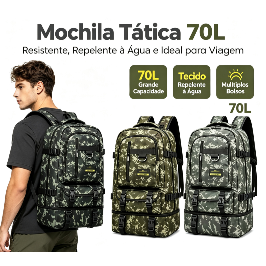 Mochila Masculina Lona 50/70 Litros Viagem Passeio Motoboy Esporte Trilha Viagem