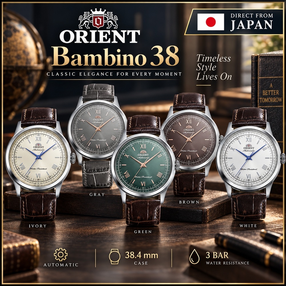 [ORIENT] Relógio Automático Orient Bambino 38 Mecânico Automático RN-BB0003Y Masculino Marfim, Cinza, Verde, Marrom, Bra