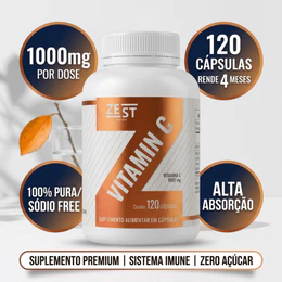 Vitamina C 1000mg Zest Nutrition 120 Capsulas Pura Rende 4 Meses Imunidade Antioxidante Energia Alta Absorcao
