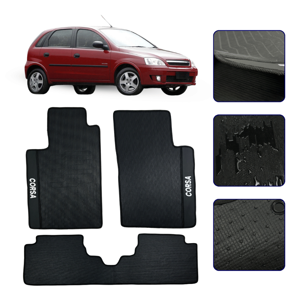 Jogo de Tapete Emborrachado Para Corsa 2002 03 04 05 06 07 08 09 10 11 2012 Automotivo Premium