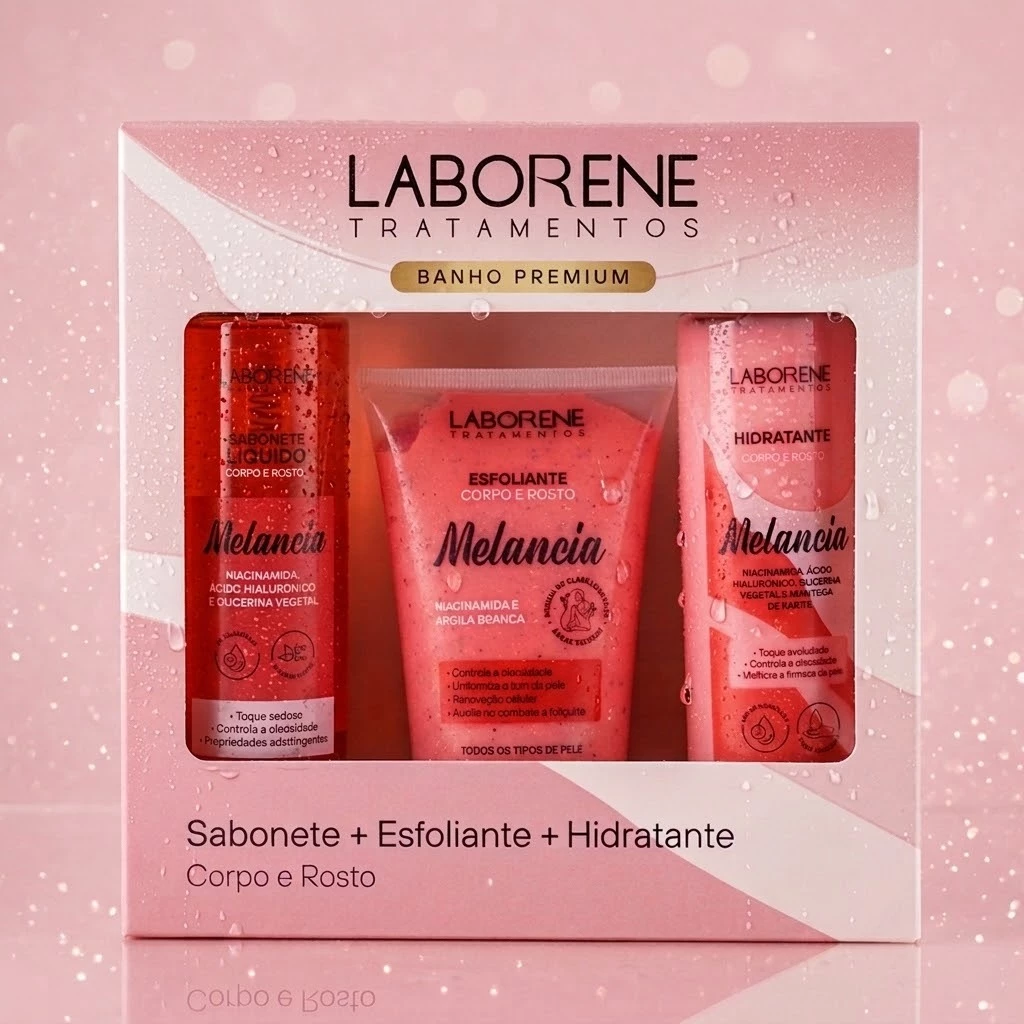 Kit Banho Premium Corpo e Rosto Sabonete 200ml, Esfoliante 170g e Hidratante 200ml + Escova Mágica