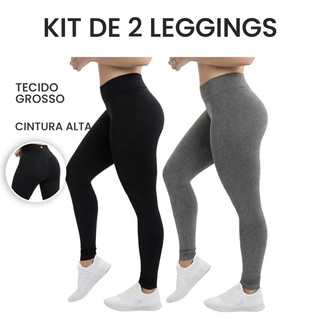 Kit 2 Calças Leggings Feminina Cintura Alta Zero Transparência Academia Fitness Tecido Grosso