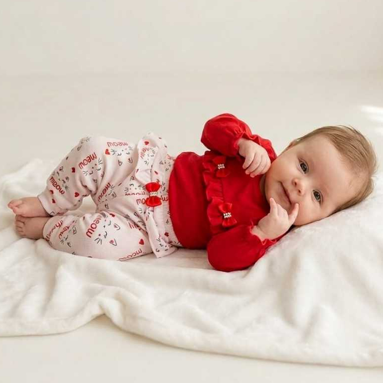 Conjunto Bebê Menina Presente Body Longo com Mijão Kids Lola/Olivia Tam P, M e G