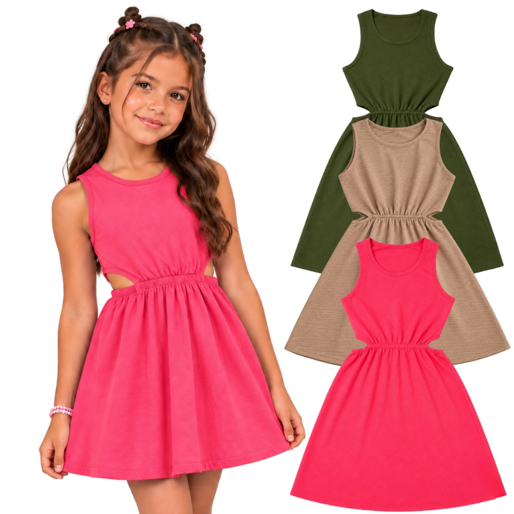 Vestido Juvenil Com abertura Lateral do 10 ao 14 Anos | Vestido Infantil Menina | Vestido Menina