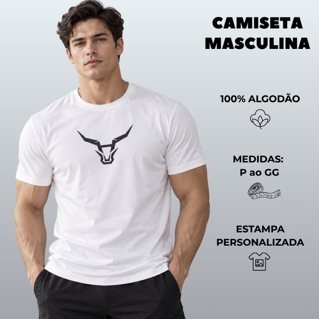 Camiseta Masculina Básica Estampada 100% Algodão Gola Redonda Fio 30 Manga Curta Casual P ao GG Confortável Versátil