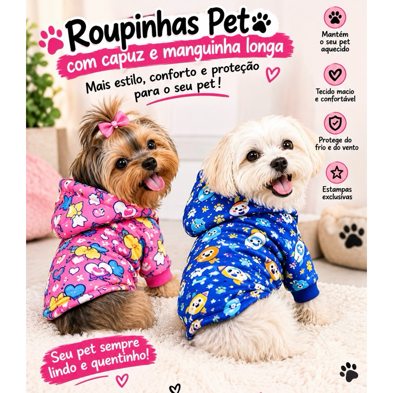 🐾 Roupinha Pet Manga Longa com ou sem Capuz | Conforto, Estilo e Proteção para seu Pet!