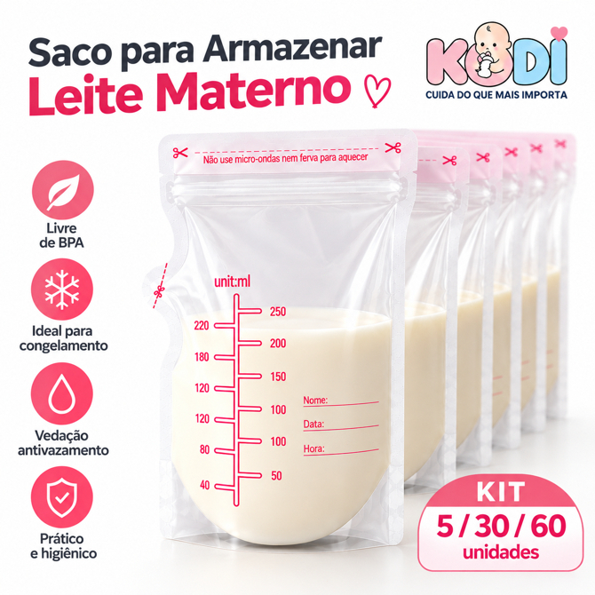 KIT 5/30/60 Sacos Para Armazenar Congelar Leite Materno 250 mL Freezer -P1