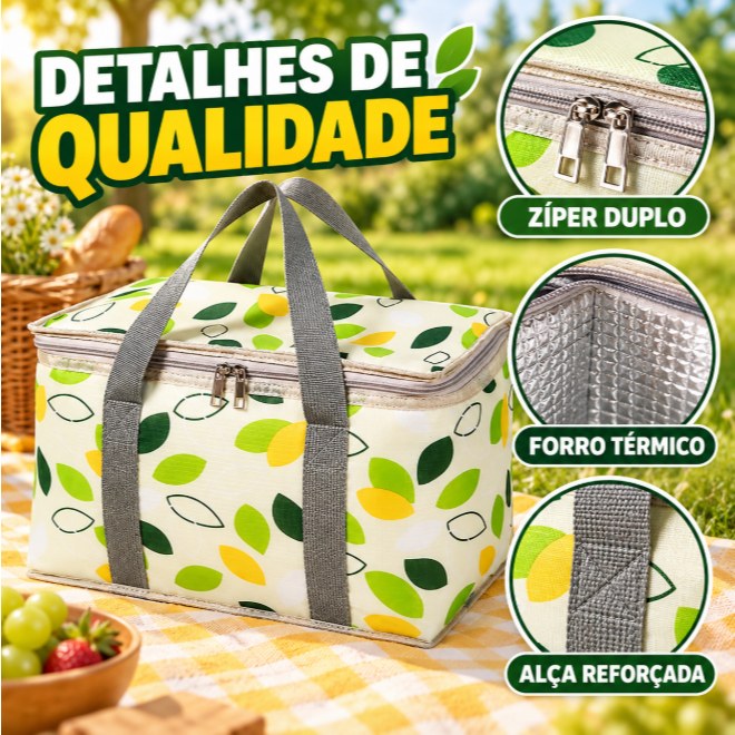 Bolsa Térmica Grande Lancheira Impermeável com Zíper Duplo para Marmita Piquenique Praia Viagem Trabalho e Família