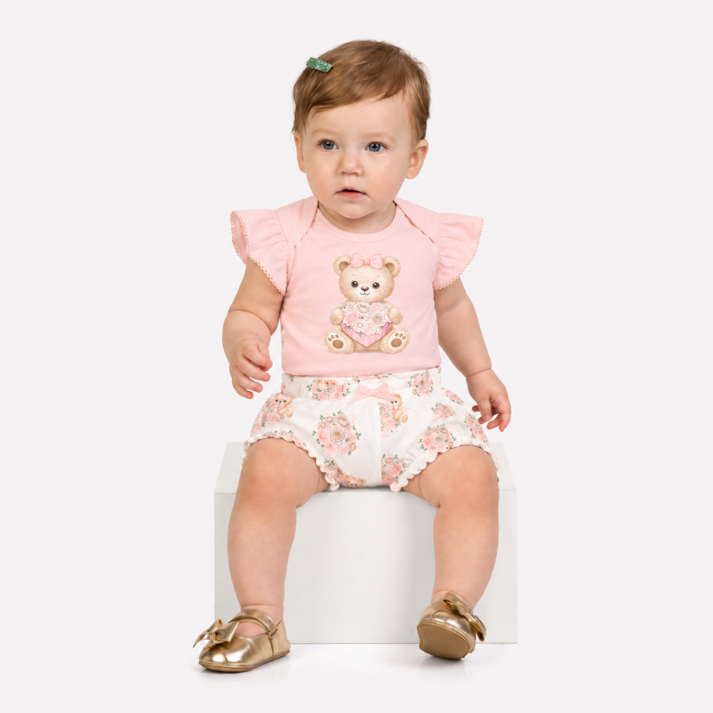 Conjunto Infantil Bebe Feminino Ursinho Floral Milon - Ref. 2001956