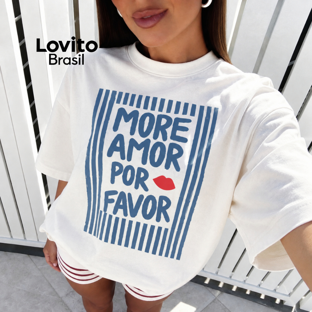 Lovito T-Shirt 100% Algodão Estampa "Café, Deus e Amor" - Básica e Descontraída TSB1115BRL1145