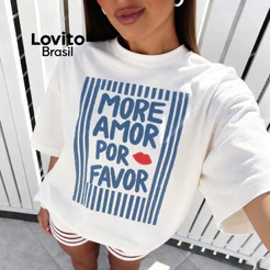 Lovito T-Shirt 100% Algodão Estampa "Café, Deus e Amor" - Básica e Descontraída Oversized TSB1115BRL1145