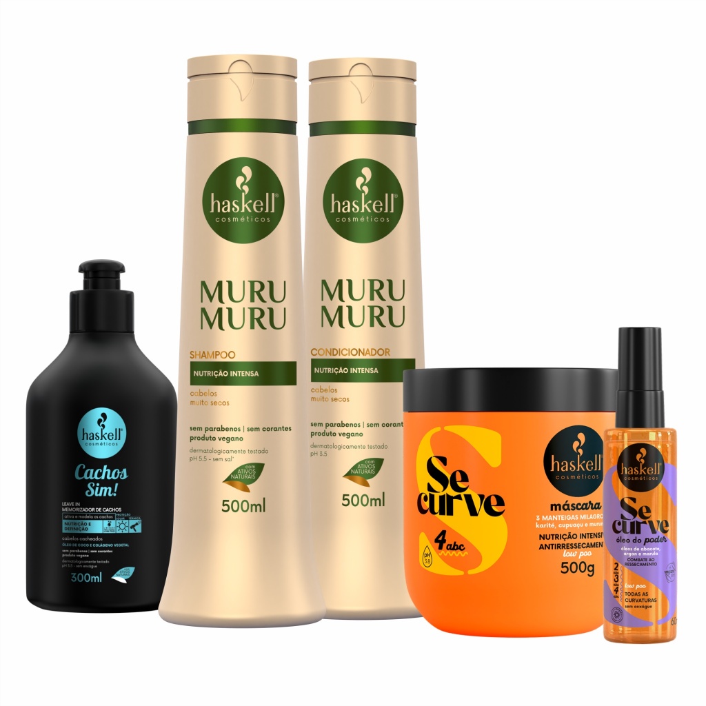 Kit Cachos Perfeitos (5 itens) Haskell Tratamento completo para cabelos cacheados até a finalização com proteção solar