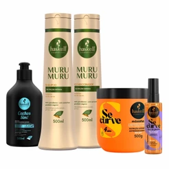 Kit Cachos Perfeitos (5 itens) Haskell Tratamento completo para cabelos cacheados até a finalização com proteção solar