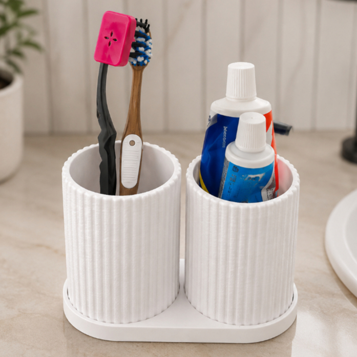 Kit Porta Escovas de Dente Duplo Design Moderno para Banheiro Organizado Minimalista e Clean