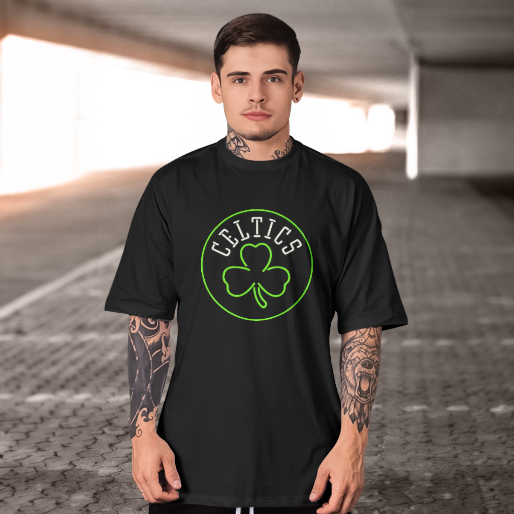 Camisetas Masculina Boston Celtics em neon  100% Algodão Gola Redonda Estampado 2026 tecido confortavel