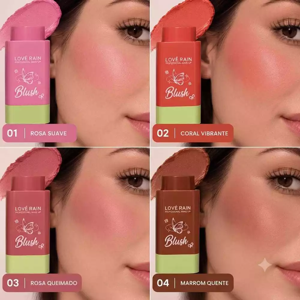 Blush Bastão Love Rain Stick Efeito Glow Iluminador Cremoso Maquiagem Facial