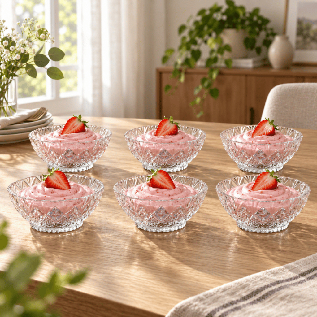 Jogo 6 Taças Sobremesa TOFF TRABALHADO  em Vidro Tigela Bowl Sorvete Doces Vidro Decoração Louça