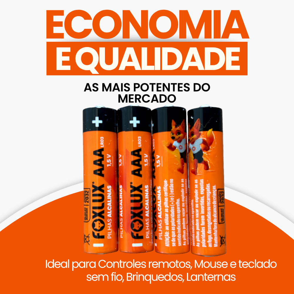 Pilha Alcalina AAA Palito Foxlux 1,5V LR03 Kit com 4 — imagem 2 de 2