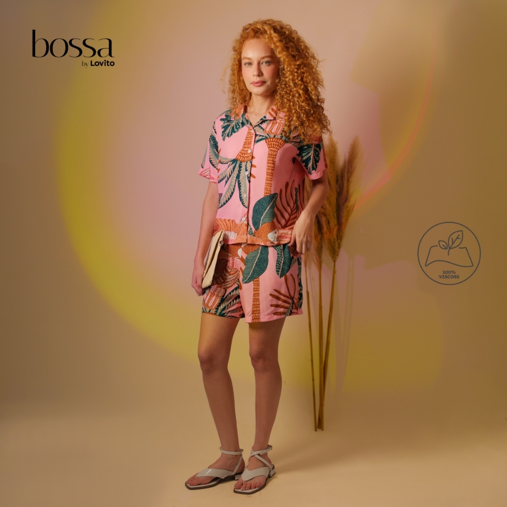 Lovito Bossa Shorts Feminino Com Bolso Em Viscose Estampada STB1473BRL1503