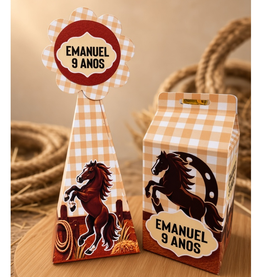 Kit caixas Personalizadas - Tema Cavalo Country Cavalgada - Caixinhas para festa