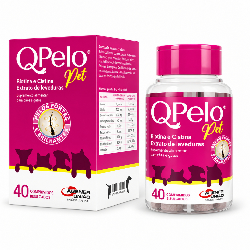 QPelo Pet Suplemento Alimentar para Cães e Gatos 40 comprimidos
