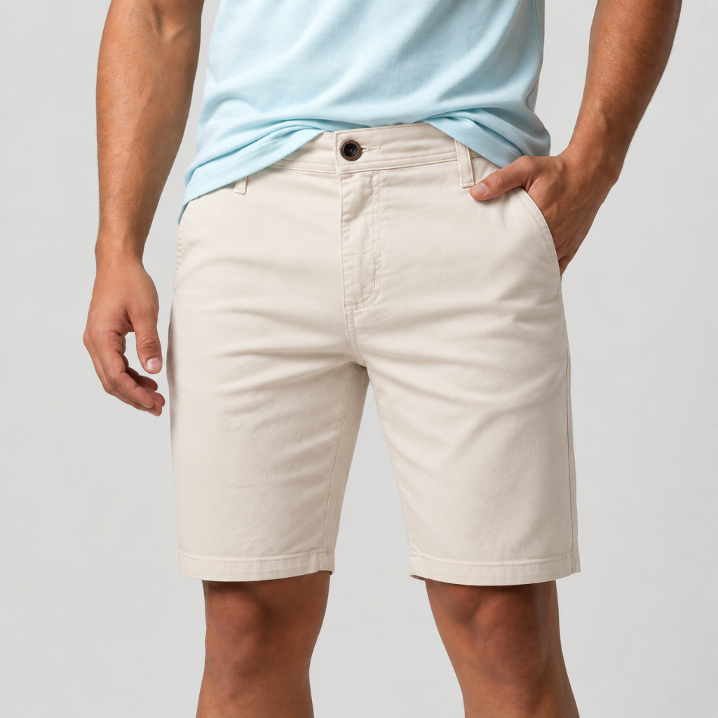 Bermuda Masculina Sarja Chino com Elastano Casual Confortável com Bolsos