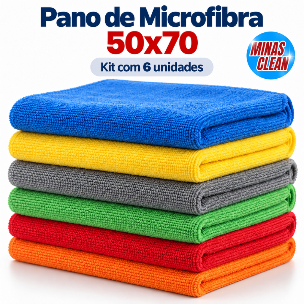 Kit 6 Panos Microfibra Flanela 50x70 Alta Absorção Multiuso Não Risca Limpa Vidro