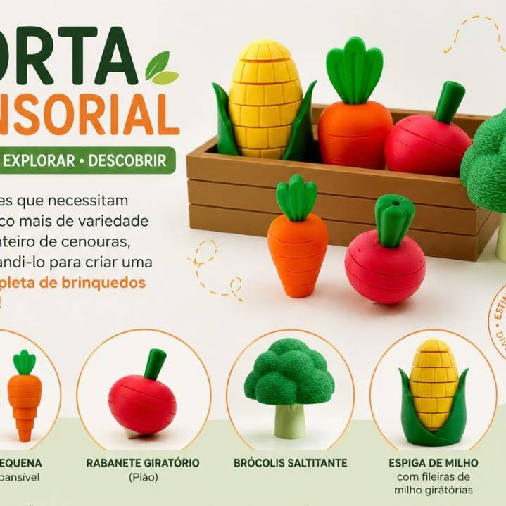 Horta Sensorial Interativa Infantil com Vegetais Fidget + Cachepô Brinquedo Sensorial Montessori para Meninos e Meninas