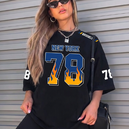 Camiseta Oversized Estilo Americano Futebol Streetwear New york Aesthetic Y2K Blusa Larga Algodão Confortável Esportiva