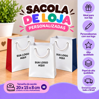 Sacola Personalizada com Logo para Loja M 20x15x8 cm Embalagem Personalizada