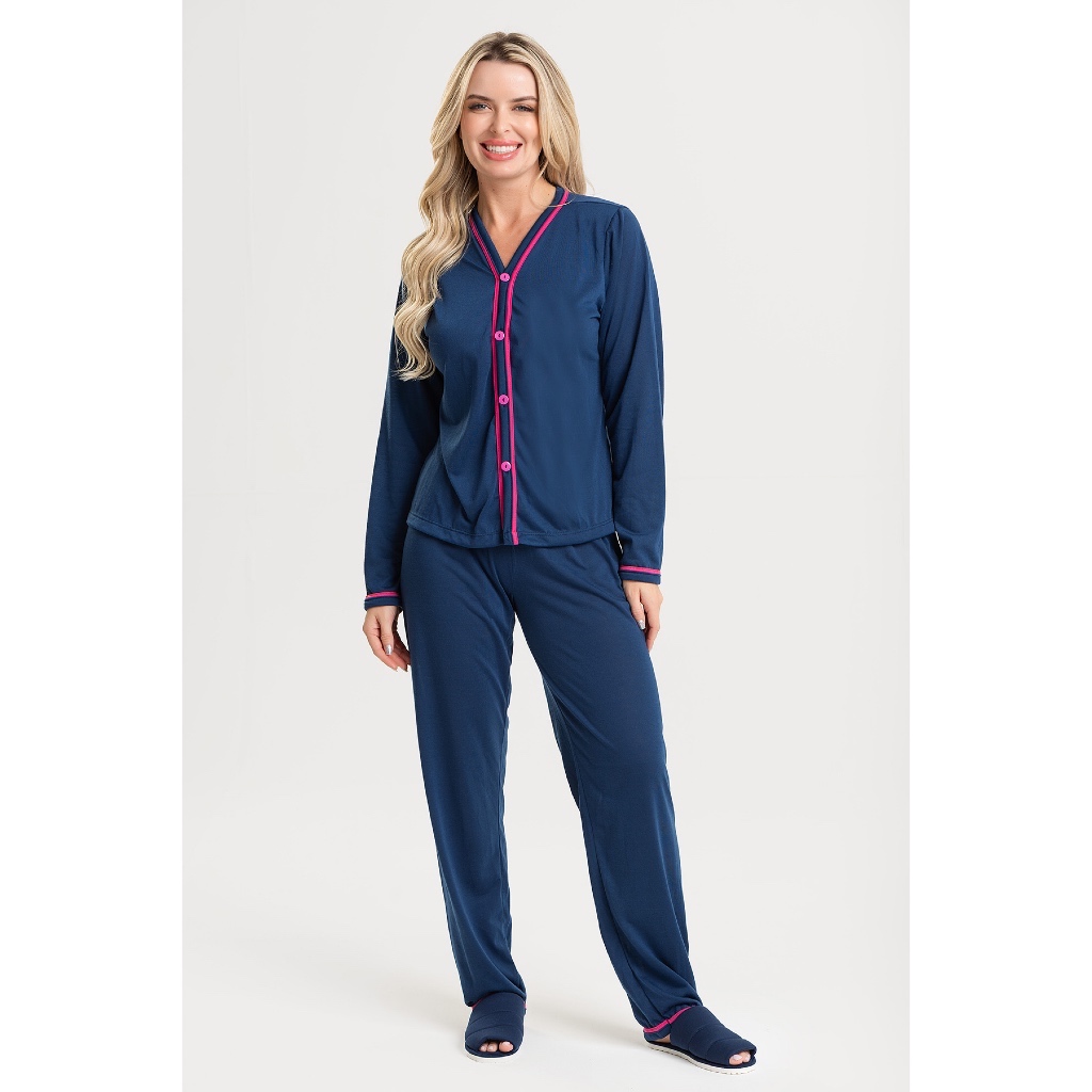 Pijama Americano Feminino de Inverno com Botão