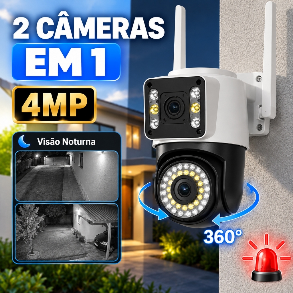 Camera Segurança Externa Lente Dupla 4k Sirene Policial Segurança Residencial -G1