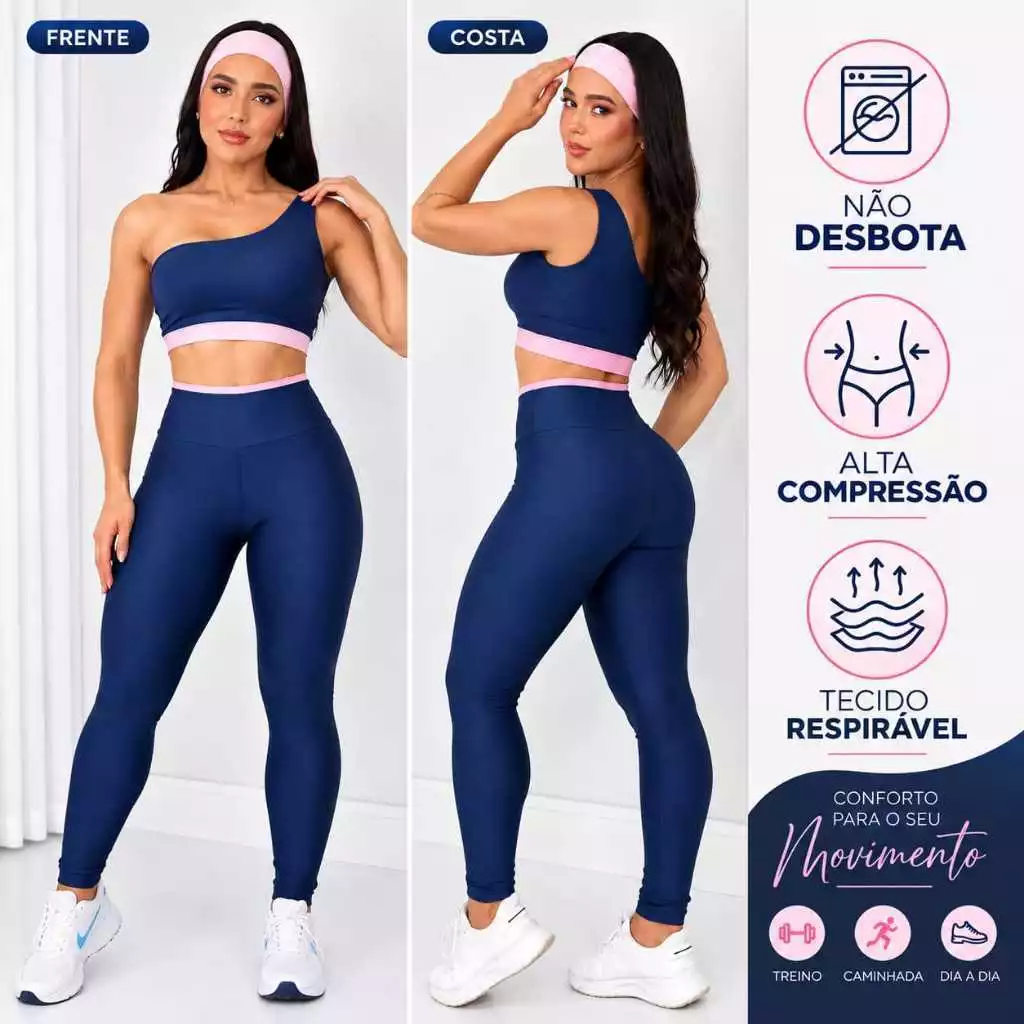 Conjunto Victória Fitness Calça Legging Cintura Alta e Top  Suplex Zero Transparência Academia Feminina — imagem 1