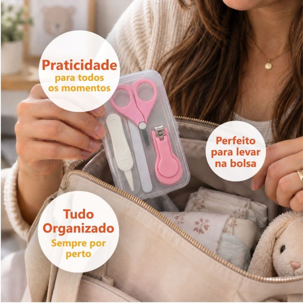 Kit Manicure Infantil c/ Estojo – Tesourinha, Cortador, Lixa e Pinça p/ Bebês e Crianças - ColorBaby · foto 2
