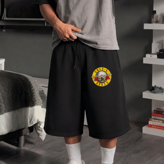 Short Bermuda Baggy Moletom Estampado Masculino Largo Tecido Leve Respirável Confortável Streetwear Skate Oversized Bols