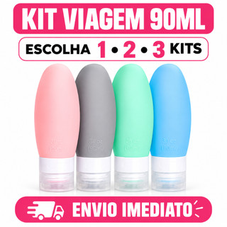 Kit de viagem com 4/8/12 frascos de silicone de 90ml, porta-potes, creme, shampoo, perfume, loção corporal, sabão liqui