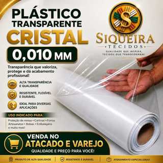 PLÁSTICO CRISTAL 0,010 MM TRANSPARENTE (VENDA A PARTIR DE 50 CM X 1,40 mt largura ) Utilizado diversos segmentos,.