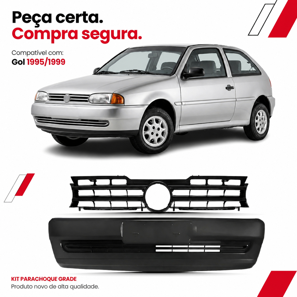 Kit Parachoque Grade Gol Parati Saveiro G2 1995 1996 1997 1998 1999 Cobertura envolvente 1ª Linha Novo — imagem 2 de 2