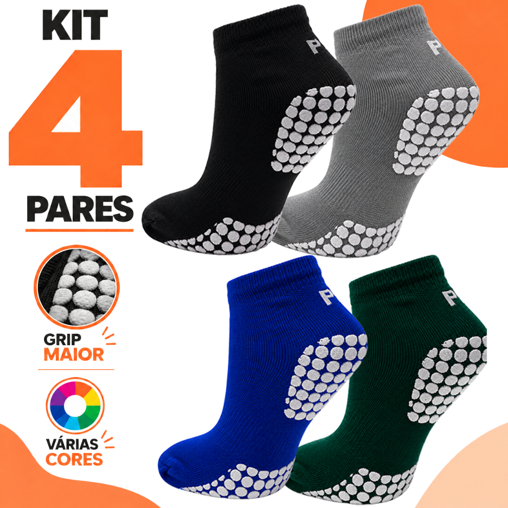 Imagem Kit 4 Pares Meia Antiderrapante Cano Curto Hidroginástica Pilates Fisioterapia Piscina 34 a 39 39 a 42 Yoga Adulto