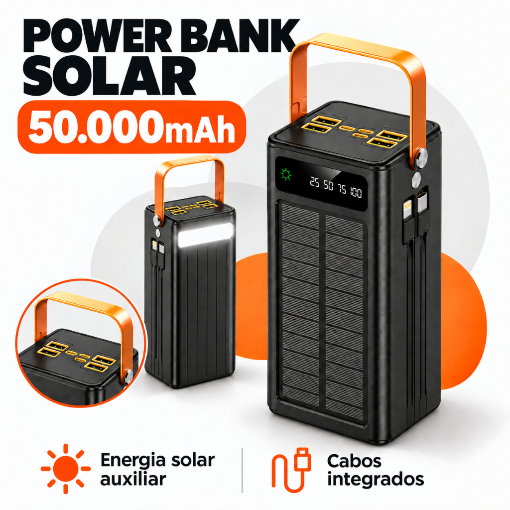 Carregador Solar Portátil 30000 50000mAh Power Bank