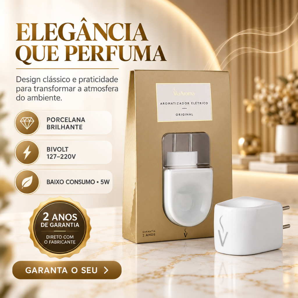 Difusor Aromatizador Eletrico Porcelana Bivolt Original Branco Via Aroma