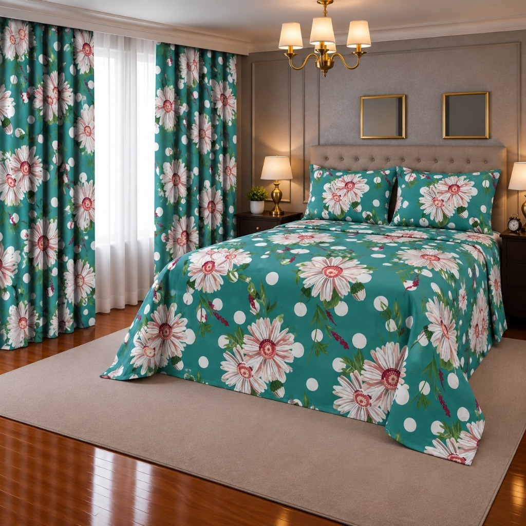 Kit Quarto 4 Peças Lençol com Cortina + 2 Porta-Travesseiros Casal Queen Toque Aveludado 400 Fios