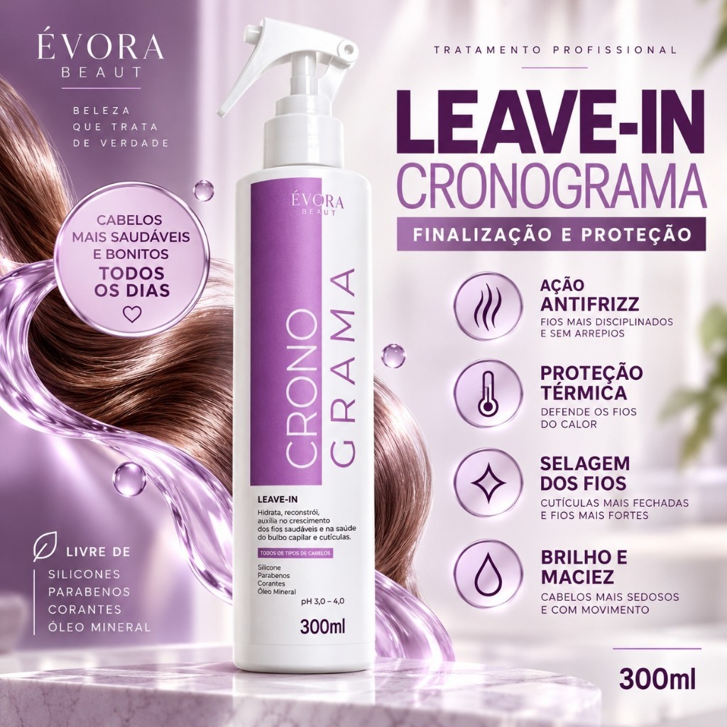 Leave-in Profissional 300ml Cronograma Capilar Antifrizz Proteção Térmica Hidratação Brilho Intenso