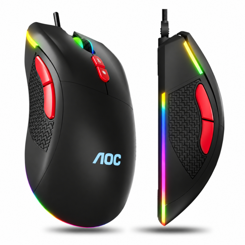 Mouse Gamer RGB LED Leve USB 7200 DPI 7 Botões Óptico Ergonômico jogos games fps moba AOC GM180